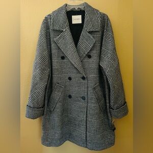 LUCKY BRAND Winter Coat Black Plaid Wool Blend Button Down Women’s XL NWT